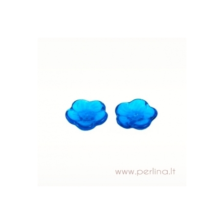 Glass bead - flower, light capri blue, 12 mm