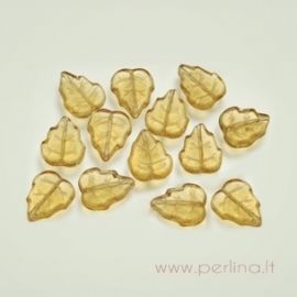 Glass bead - leaf, light topaz, 10x12 mm