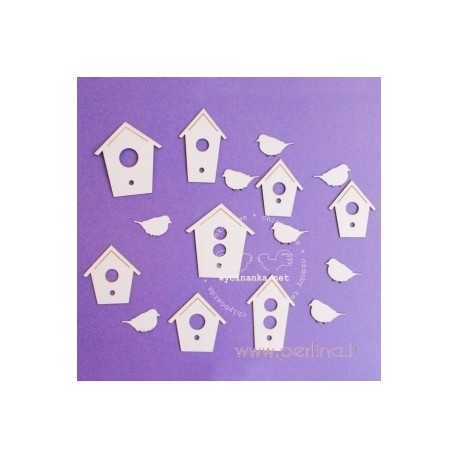 Chipboard "Nesting box with the birds", 16 pcs