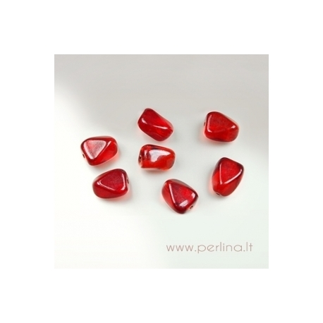 Stiklinis karoliukas, briaunotas, raudonas, 18x13 mm