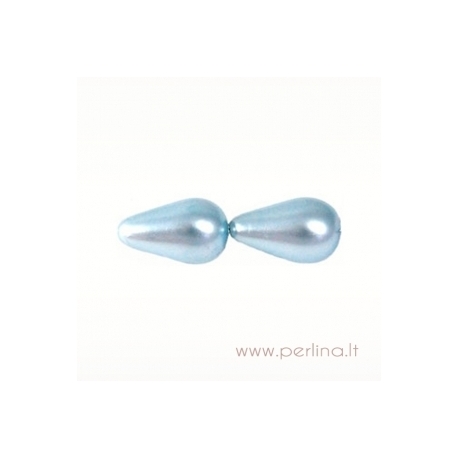 Glass bead, drop, aqua, 10 mm