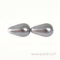 Glass bead, drop, grey, 10 mm