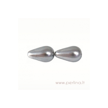 Glass bead, drop, grey, 10 mm