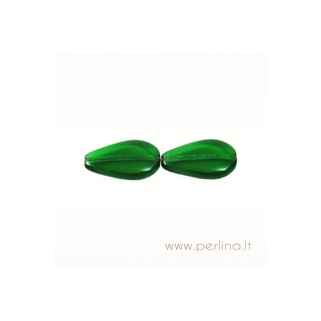 Stiklinis karoliukas, lašo f., žalias, 20x12 mm