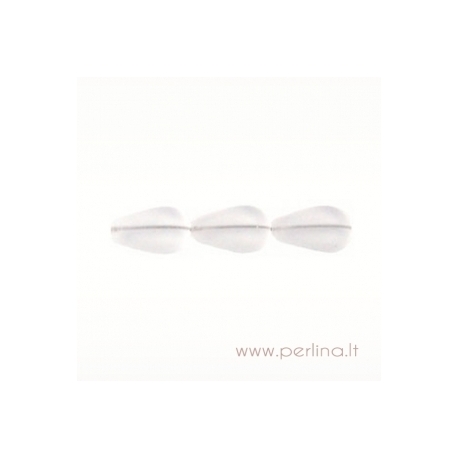Glass bead, flat drop, crystal matte, 16x11 mm