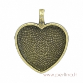 Antique bronze pendant - frame "Heart", 34x28 mm