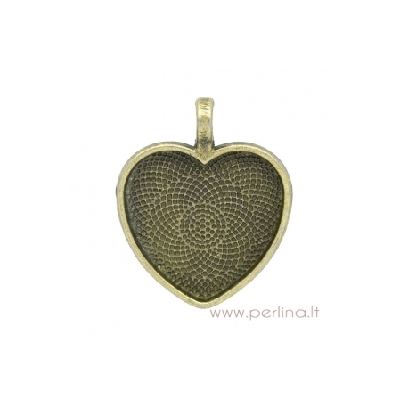 Antikinės bronzos sp. pakabukas - rėmelis "Širdutė", 34x28 mm