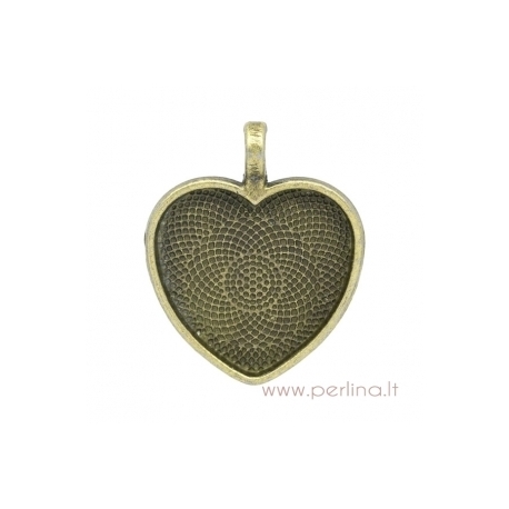 Antique bronze pendant - frame "Heart", 34x28 mm