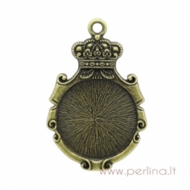Antique bronze pendant - frame "Crown Mirror", 5,3x3,5 cm