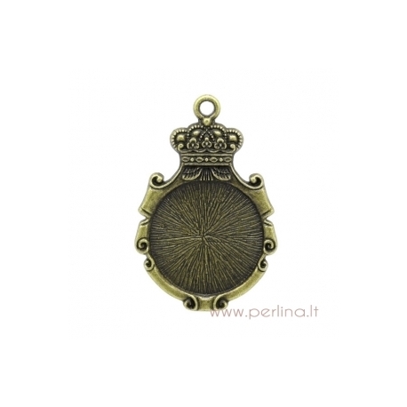 Antikinės bronzos sp. pakabukas - rėmelis "Crown Mirror", 5,3x3,5 cm