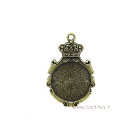 Antique bronze pendant - frame "Crown Mirror", 5,3x3,5 cm