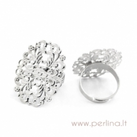 Adjustable ring with filigree, silver tone, 17,9 mm