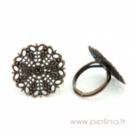 Adjustable ring with filigree, antique copper, 16,7 mm