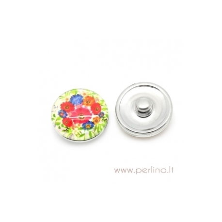 Glass Chunk Button "Multicolor Flower", 18 mm