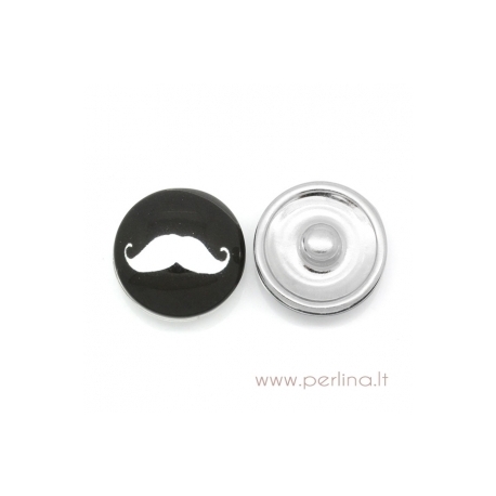 Glass Chunk Button "White Mustache", 18 mm