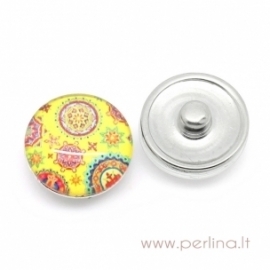 Glass Chunk Button "Flowers", 18 mm