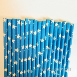 Paper straws, blue, white stars, 25 pcs