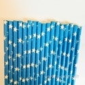 Paper straws, blue, white stars, 25 pcs