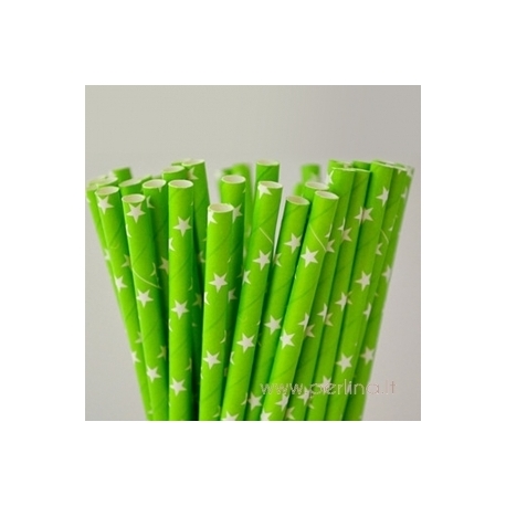 Paper straws, green, white stars, 25 pcs