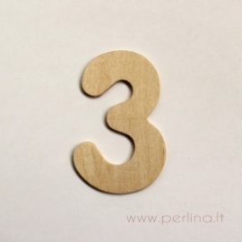 Wood number "Three", 7x4,5 cm