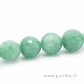 Synthetic agate gemstone bead, green, faceted, 12 mm