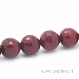 Synthetic agate gemstone bead, dark red, faceted, 12 mm