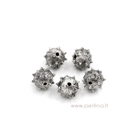 Antique silver bead with thorns, 14x12 mm