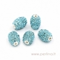 Silver plated bead with blue rhinestones, 15x11 mm