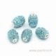 Silver plated bead with blue rhinestones, 15x11 mm