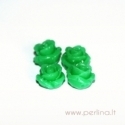 Synthetic coral bead, flower, green grass, 12x12 mm