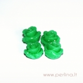 Synthetic coral bead, flower, green grass, 12x12 mm