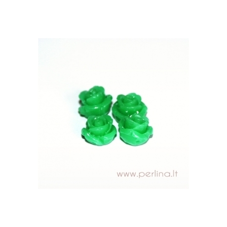Sintetinis koralo karoliukas, gėlytė, žolės žalios sp., 12x12 mm