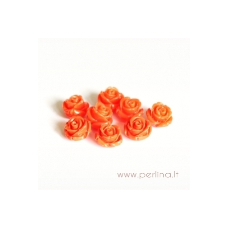 Sintetinis koralo karoliukas, gėlytė, oranžinė matinė, 12x12 mm