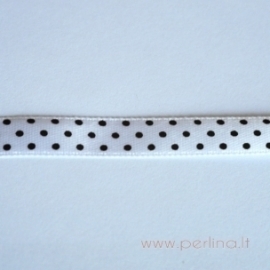 Satin ribbon, spotted white, 10 mm, 1 m