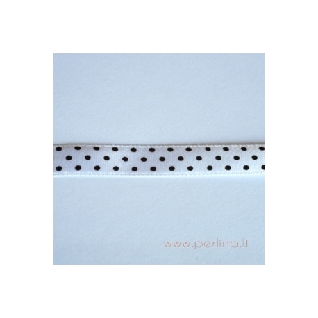 Satin ribbon, spotted white, 10 mm, 1 m