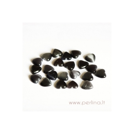 Synthetic Cat's Eye glass cabochon, grey black, 8x8 mm