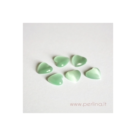 Synthetic Cat's Eye glass cabochon, light green, 8x8 mm