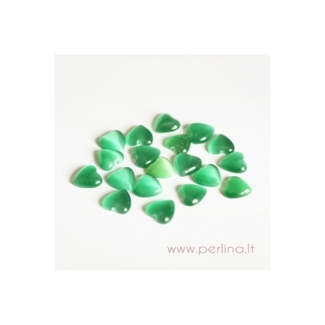 Synthetic Cat's Eye glass cabochon, green, 8x8 mm