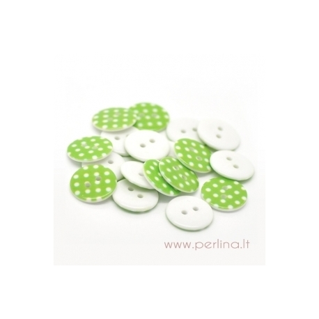 Resin button, spotted green, 18 mm
