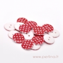 Resin button, spotted red, 18 mm