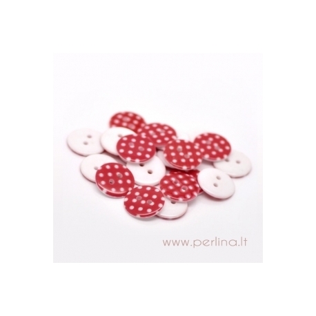 Resin button, spotted red, 18 mm