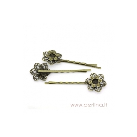 Hair clips "Flower", antique bronze, 65x22 mm