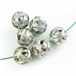 Wire Weave Bead, silver tone, 15 mm