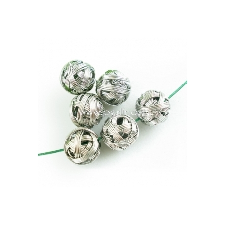 Wire Weave Bead, silver tone, 15 mm