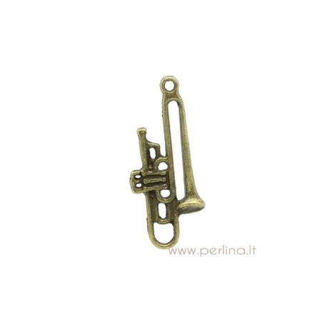 Pakabukas "Trombonas", ant. bronzos sp., 33x14 mm