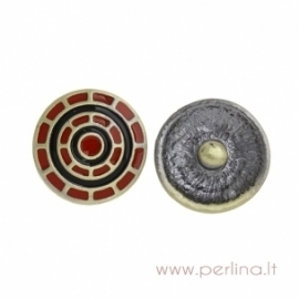 Antique bronze chunk button "Black&Red", 20 mm
