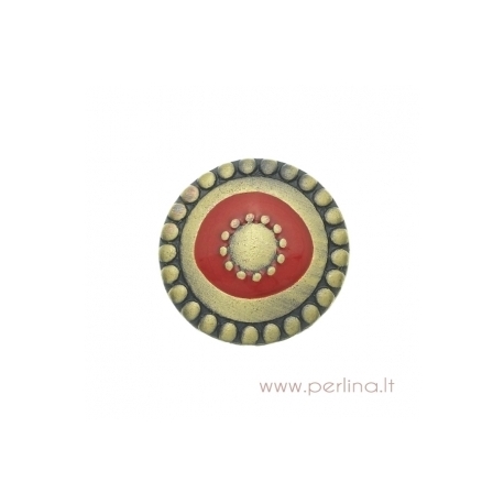 Antique bronze chunk button "Red Sun", 20 mm