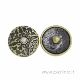 Antique bronze chunk button "Flower Pattern", 20 mm