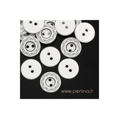 Resin button, white, 13 mm