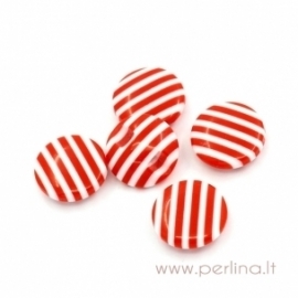 Resin button, red and white stripe, 14,5 mm 